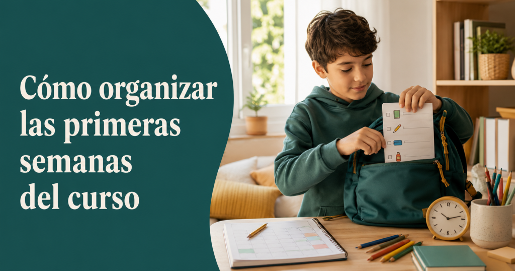 Niño preparando su mochila para organizar la vuelta al colegio